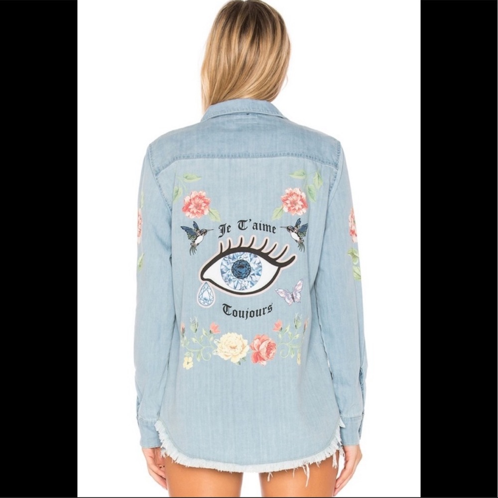 Lauren Moshi Light Blue Embroidered Button Down Shirt